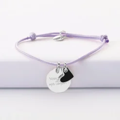 Bracelet Témoin personnalisé médaille gravée argent 15 mm et breloque coeur email 10 mm