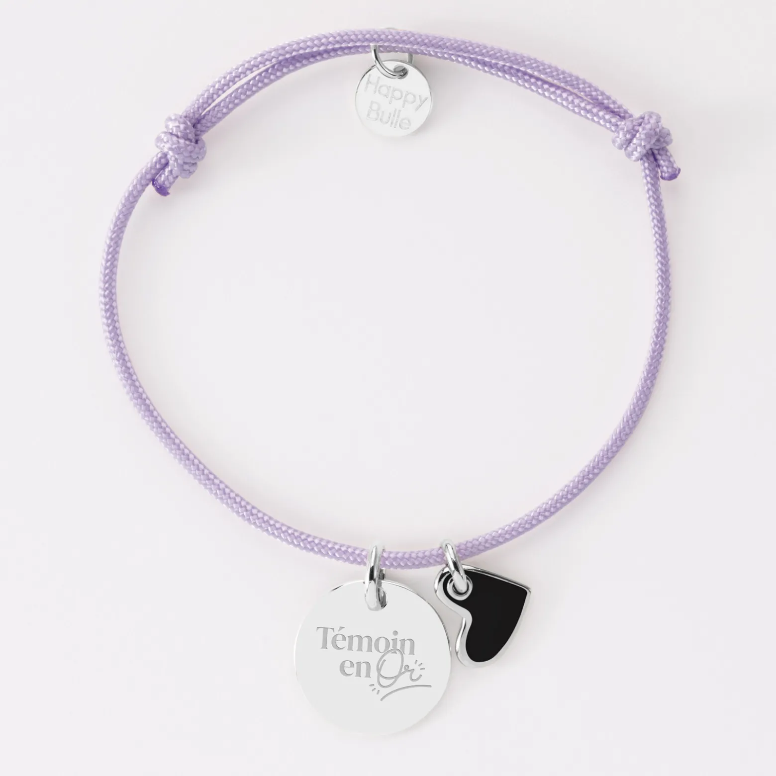 Bracelet Témoin personnalisé médaille gravée argent 15 mm et breloque coeur email 10 mm