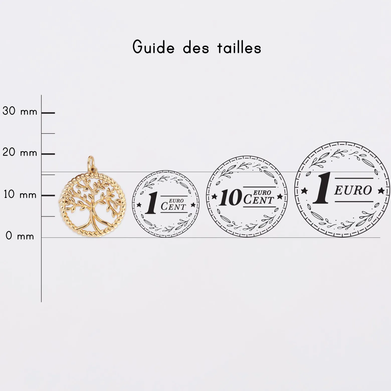 Breloque arbre de vie contour torsadé plaqué or 16 mm