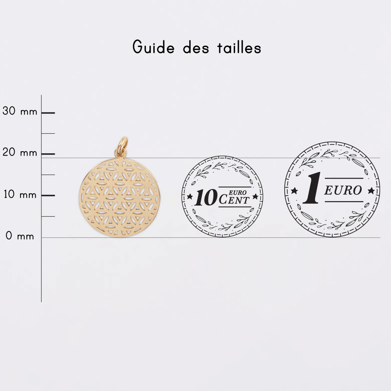 Breloque fleur de vie plaqué or 19 mm