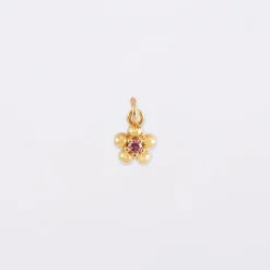 Breloque fleur zircon plaqué or 8 mm