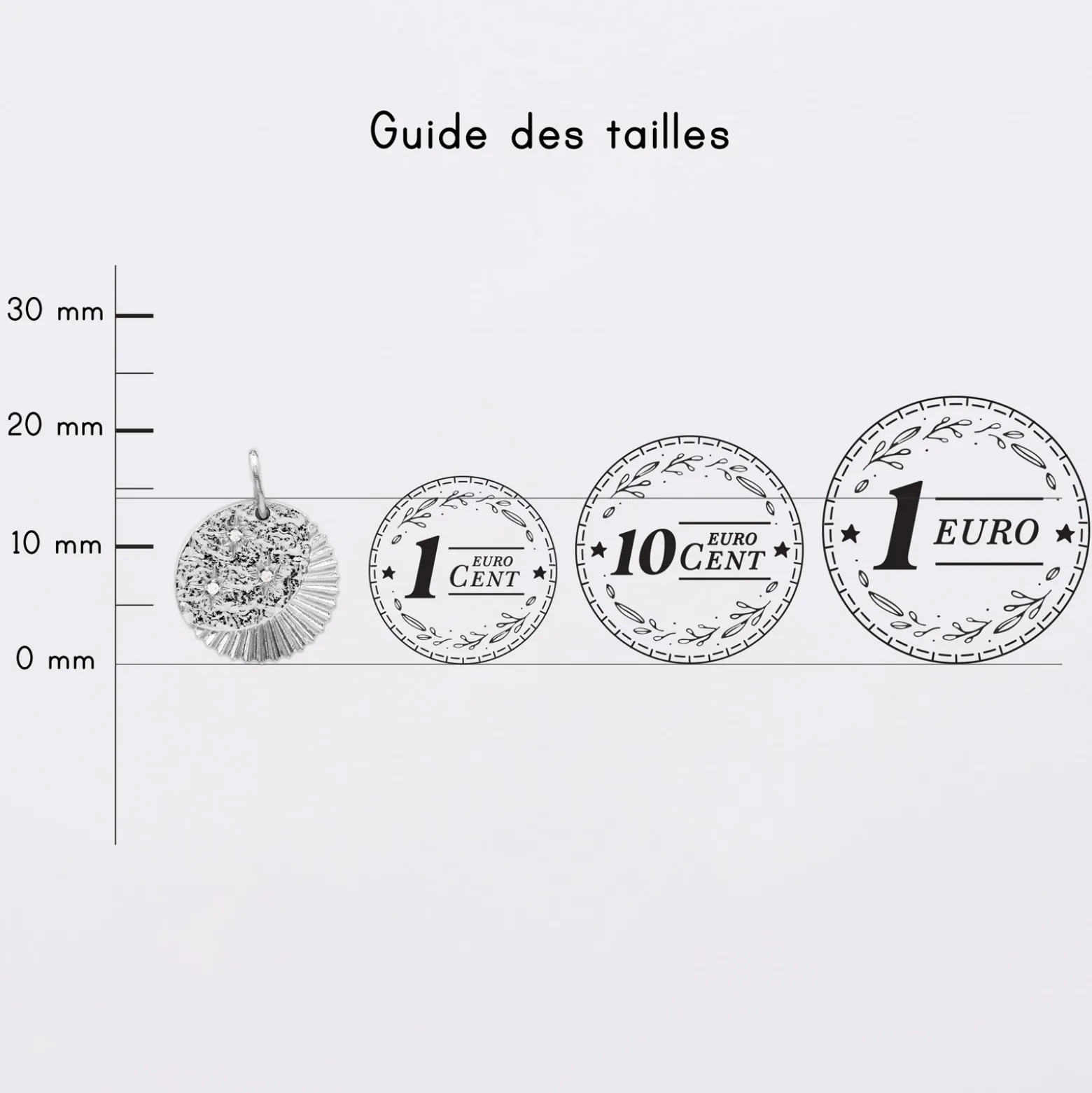 Breloque Lune trio zircons argent 14 mm