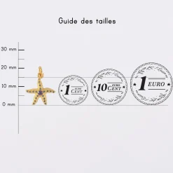 Breloque étoile de mer scintillante zircons bleus plaqué or 15 mm
