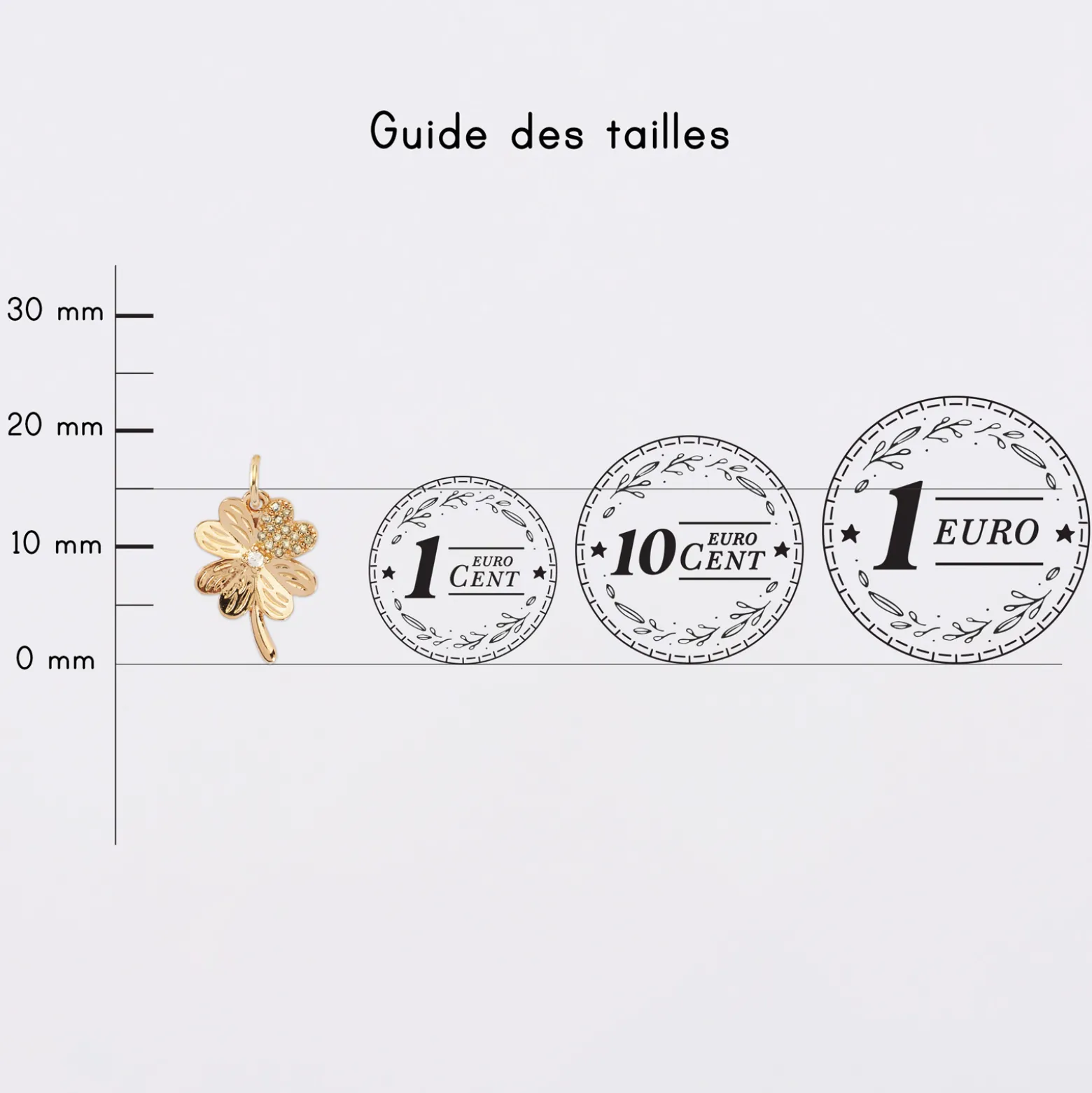 Breloque trèfle scintillant plaqué or 15 mm