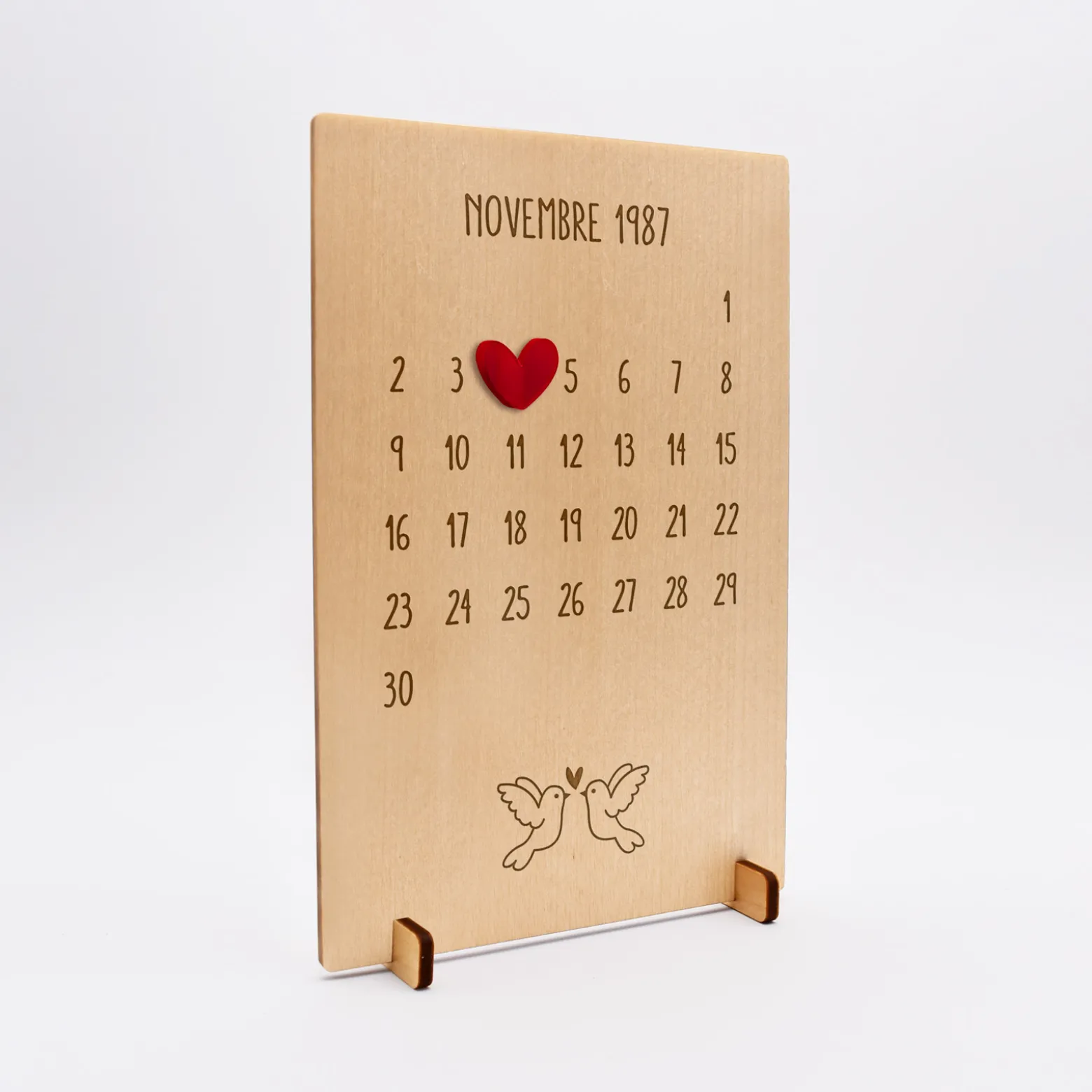 Cadre calendrier personnalisé bois gravé 15x10 cm avec support