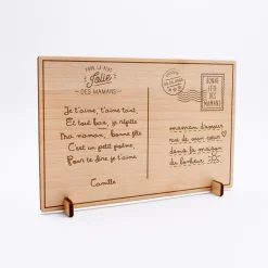 Cadre carte postale maman personnalisé bois gravé 15x10 cm avec support - édition spéciale 