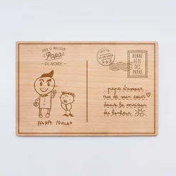 Cadre carte postale papa personnalisé bois gravé 15x10 cm avec support - édition spéciale "Bonne fête papa"