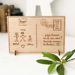 Cadre carte postale papa personnalisé bois gravé 15x10 cm avec support - édition spéciale "Bonne fête papa"