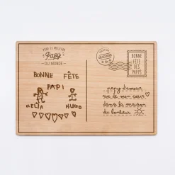 Cadre carte postale papy personnalisé bois gravé 15x10 cm avec support - édition spéciale "Bonne fête papy"