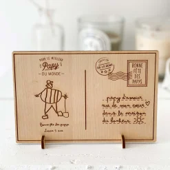 Cadre carte postale papy personnalisé bois gravé 15x10 cm avec support - édition spéciale