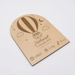Cadre de naissance montgolfière personnalisé bois gravé 15x11,5 cm