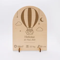 Cadre de naissance montgolfière personnalisé bois gravé 15x11,5 cm