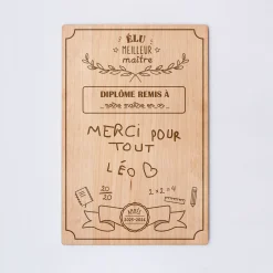Cadre diplôme maître personnalisé bois gravé 15x10 cm avec support - édition spéciale "Meilleur maître"