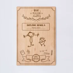 Cadre diplôme maître personnalisé bois gravé 15x10 cm avec support - édition spéciale 