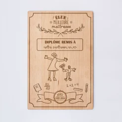 Cadre diplôme maîtresse personnalisé bois gravé 15x10 cm avec support - édition spéciale 