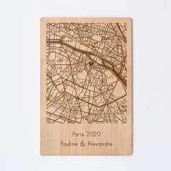 Cadre "Géo map" personnalisé bois gravé 15x10 cm avec support