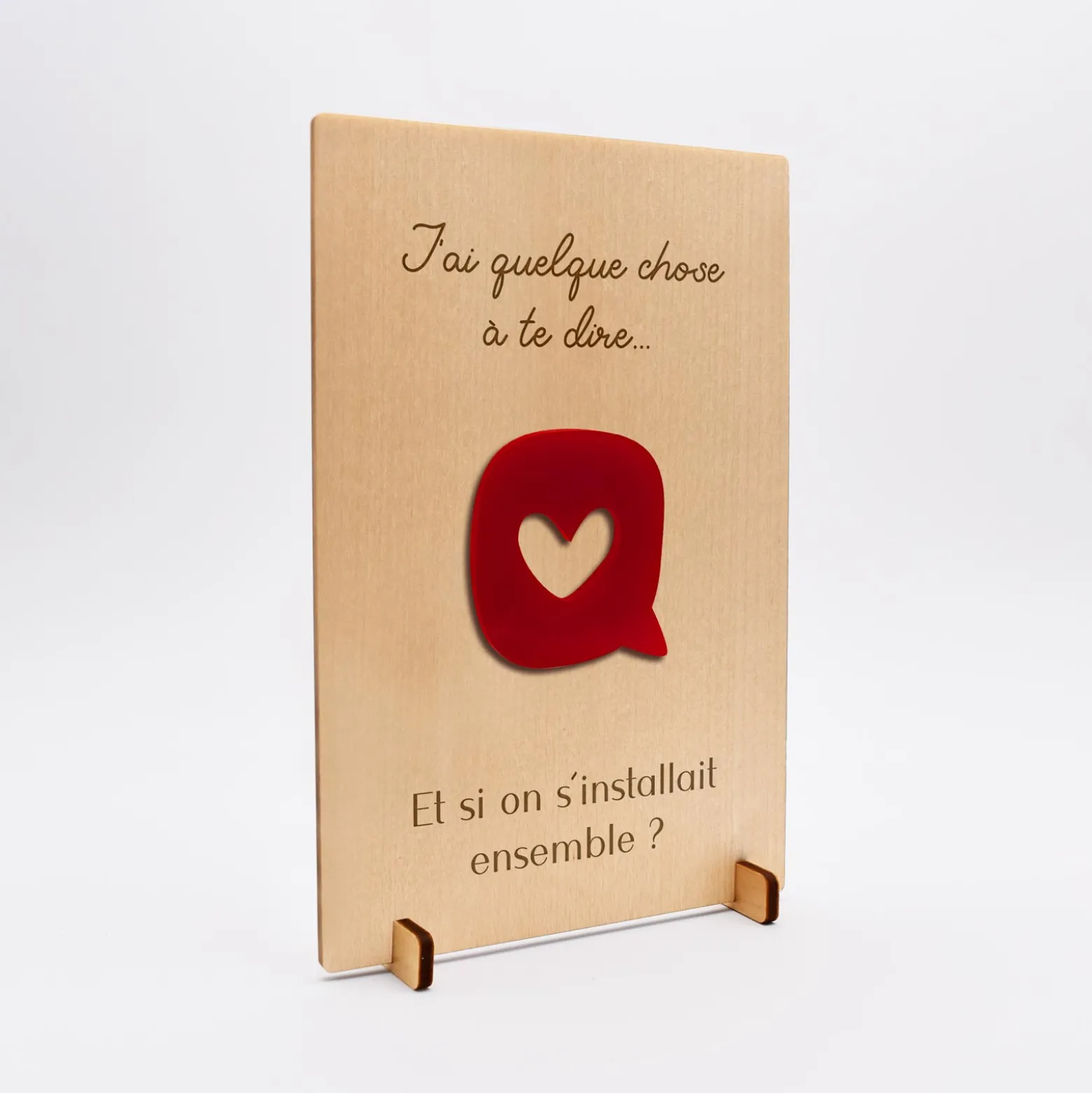 Cadre personnalisé bois gravé 15x10 cm avec support - édition spéciale "J'ai quelque chose à te dire"