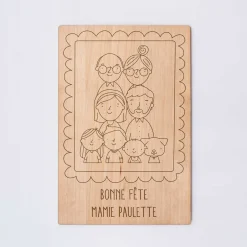 Cadre personnalisé bois gravé 15x10 cm avec support - édition spéciale "Famille"