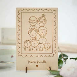 Cadre personnalisé bois gravé 15x10 cm avec support - édition spéciale "Famille"