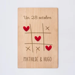 Cadre personnalisé bois gravé 15x10 cm avec support - édition spéciale "Morpion amour"