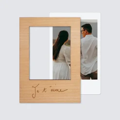 Cadre polaroïd personnalisé gravé bois aimanté petit format 68x97 mm