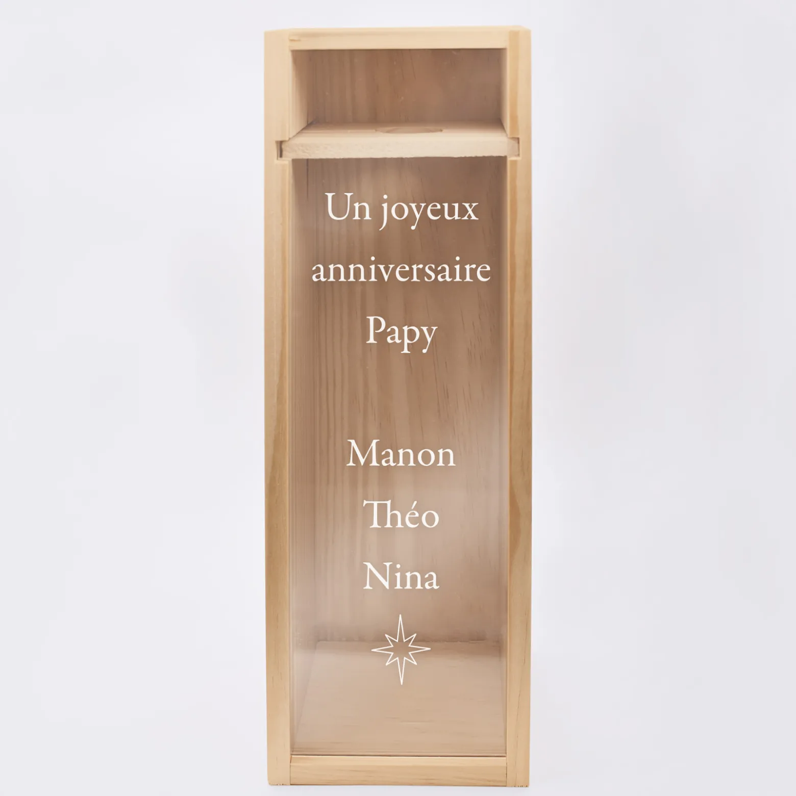 Caisse de champagne bois couvercle gravé