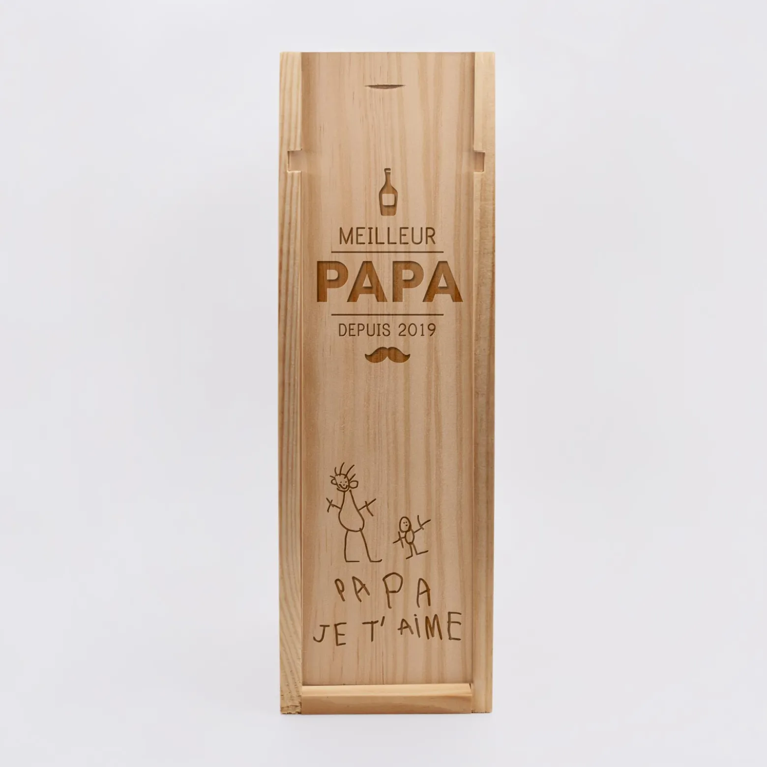 Caisse de vin bois couvercle acrylique gravé - Edition spéciale "Meilleur Papa depuis"