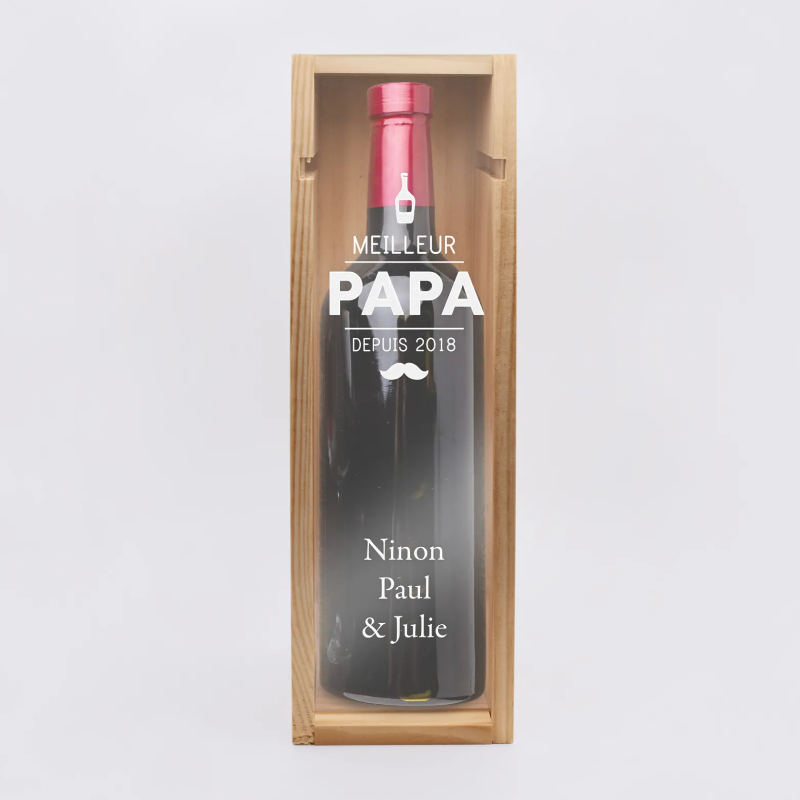 Caisse de vin bois couvercle acrylique gravé - Edition spéciale "Meilleur Papa depuis"