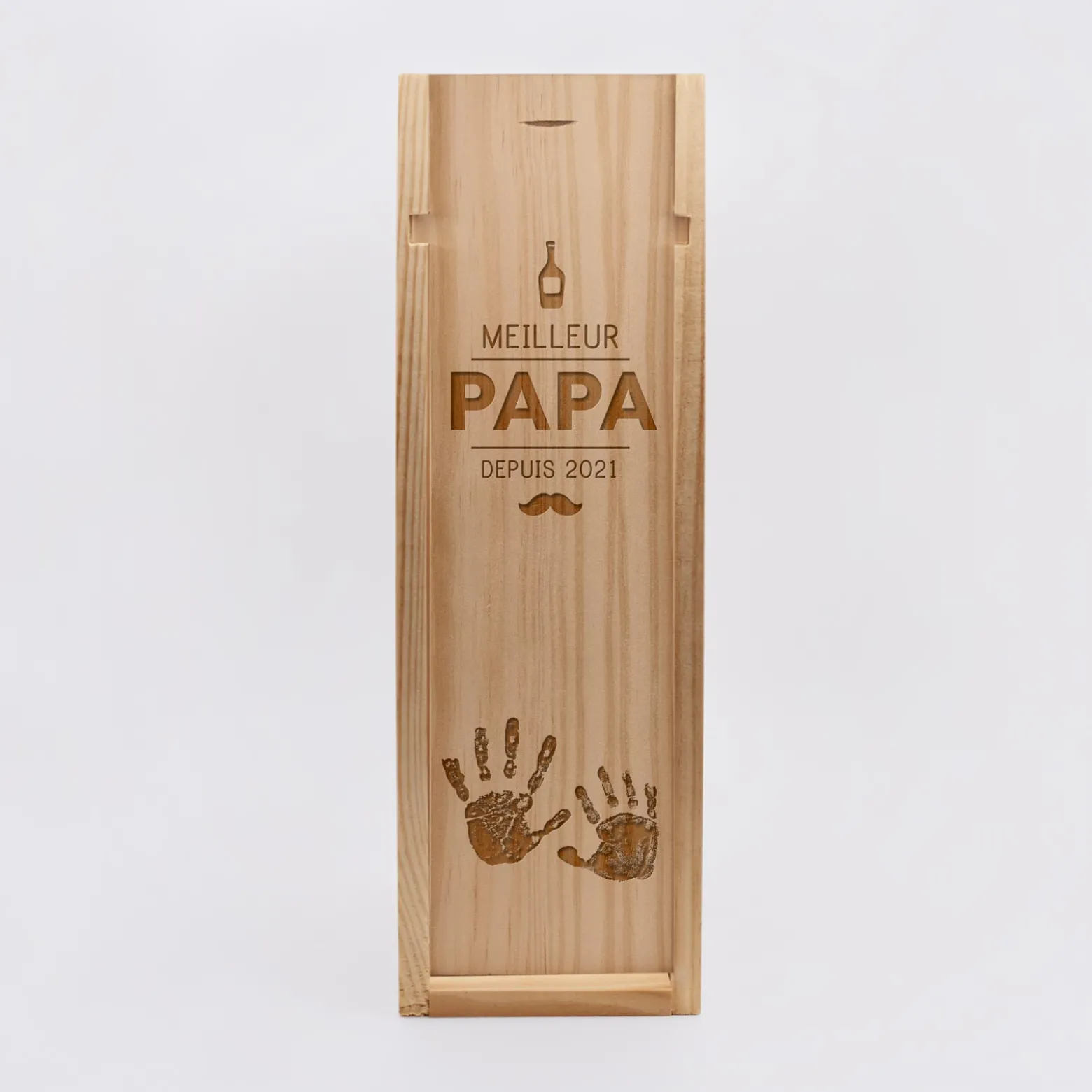 Caisse de vin bois couvercle acrylique gravé - Edition spéciale "Meilleur Papa depuis"
