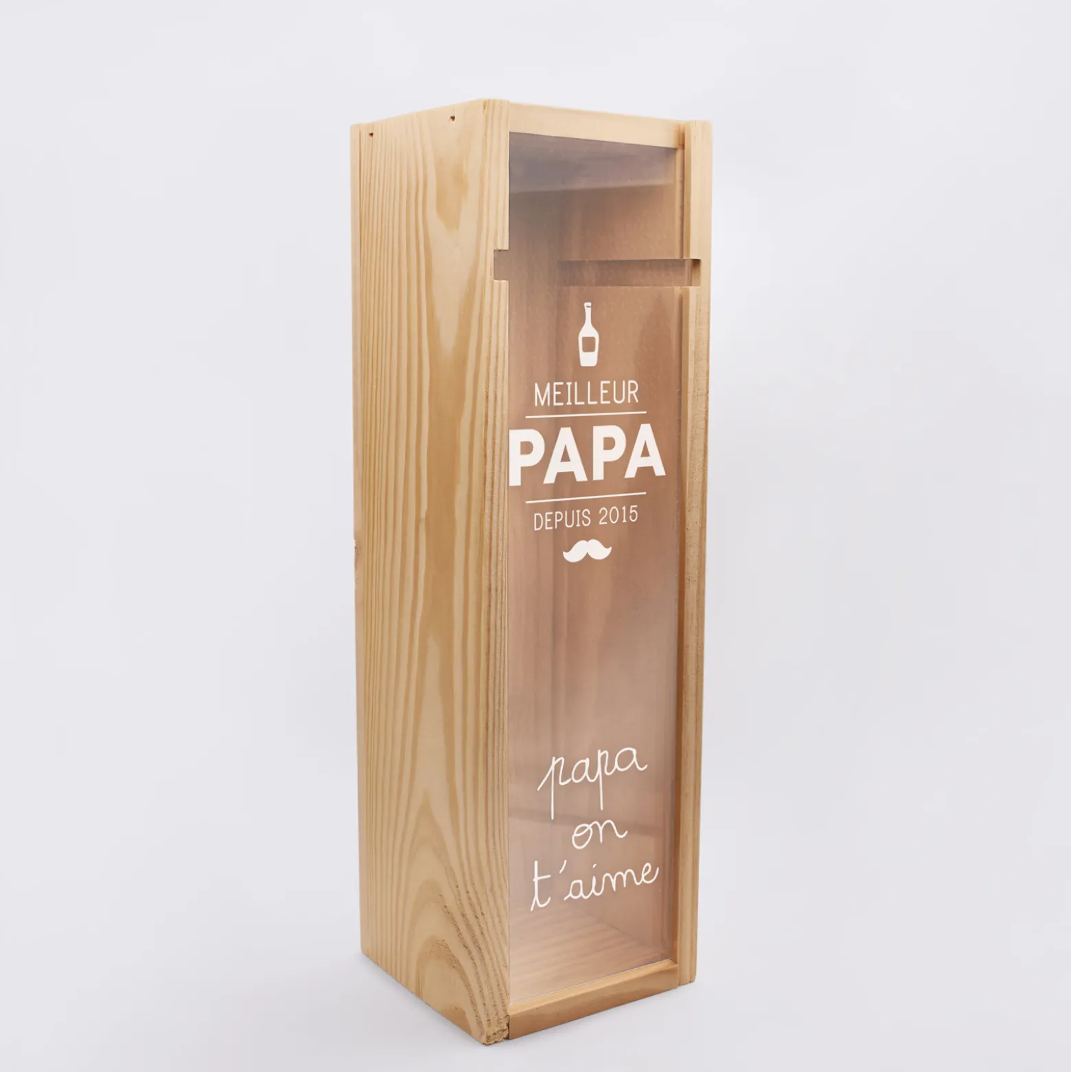 Caisse de vin bois couvercle acrylique gravé - Edition spéciale "Meilleur Papa depuis"