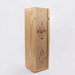 Caisse de vin bois couvercle gravé - Edition spéciale "Meilleur Papy depuis"