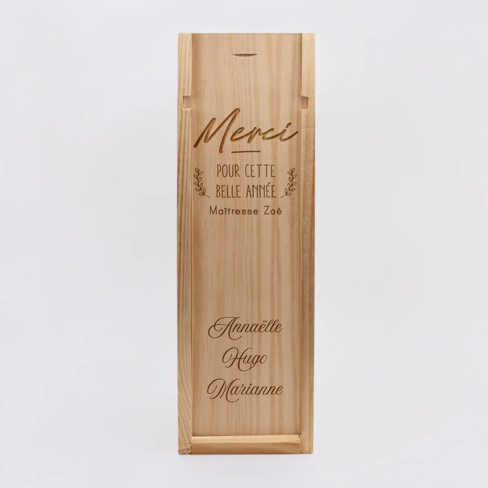Caisse de vin personnalisée bois couvercle gravé - Edition spéciale "Merci pour cette belle année"