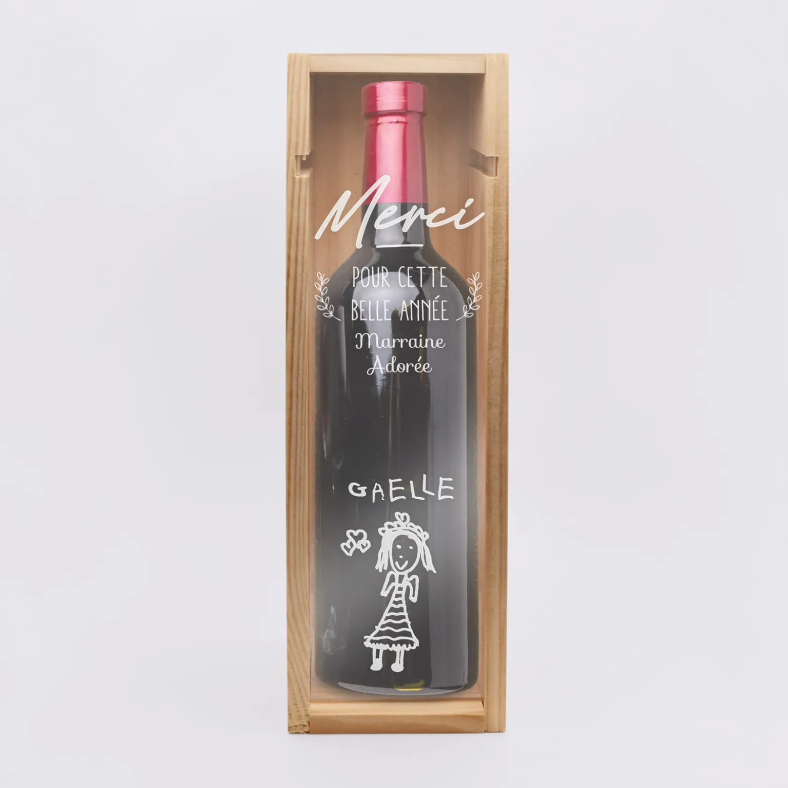 Caisse de vin personnalisée bois couvercle gravé - Edition spéciale "Merci pour cette belle année"