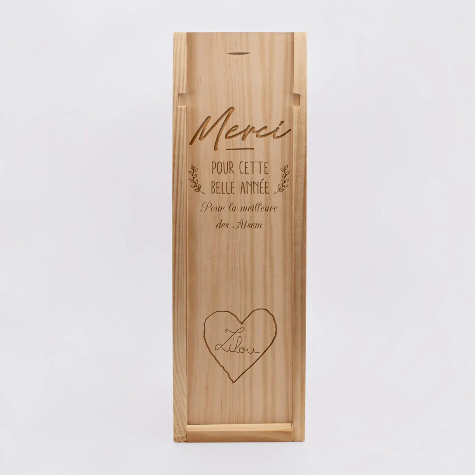 Caisse de vin personnalisée bois couvercle gravé - Edition spéciale "Merci pour cette belle année"