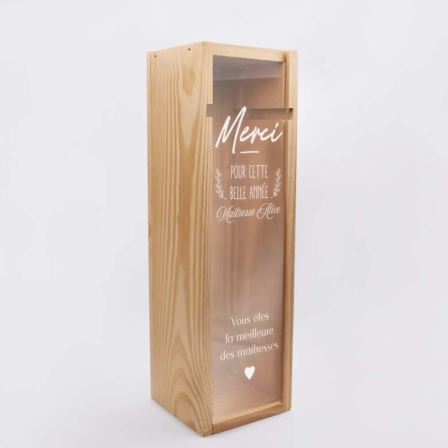 Caisse de vin personnalisée bois couvercle gravé - Edition spéciale "Merci pour cette belle année"