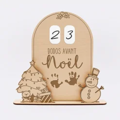 Calendrier de l'avent personnalisé compte à rebours Noël magique bois gravé
