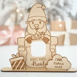 Calendrier de l'avent personnalisé compte à rebours Père Noël bois gravé