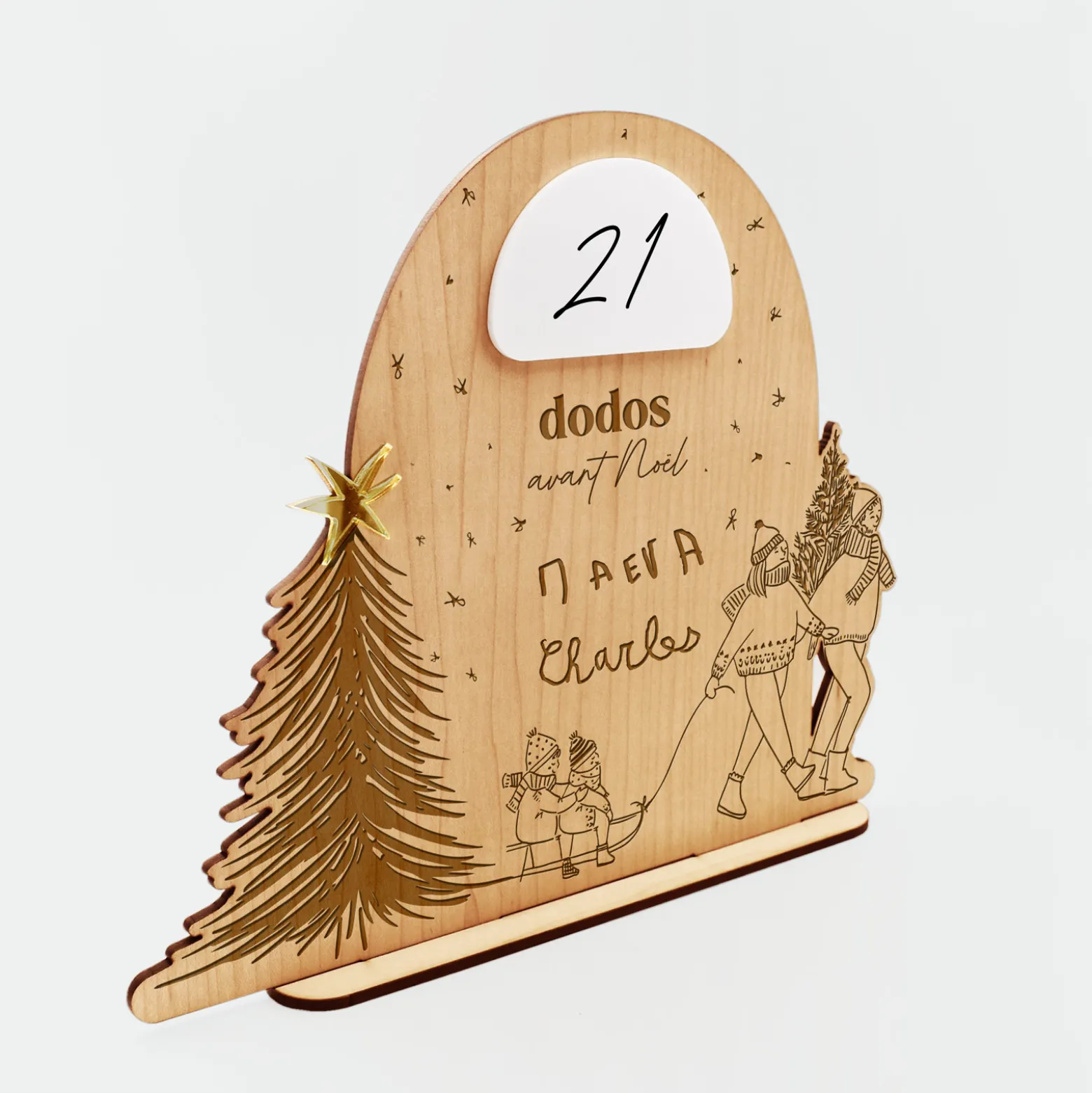 Calendrier de l'avent personnalisé comte à rebours Noël bois gravé - HappyBulle x MyLovelyThing