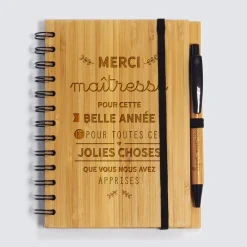 Carnet bambou Merci Maîtresse 14,5x18 cm et stylo gravé - édition limitée pré-personnalisée