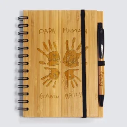 Carnet bambou personnalisé 14,5x18 cm et stylo gravé