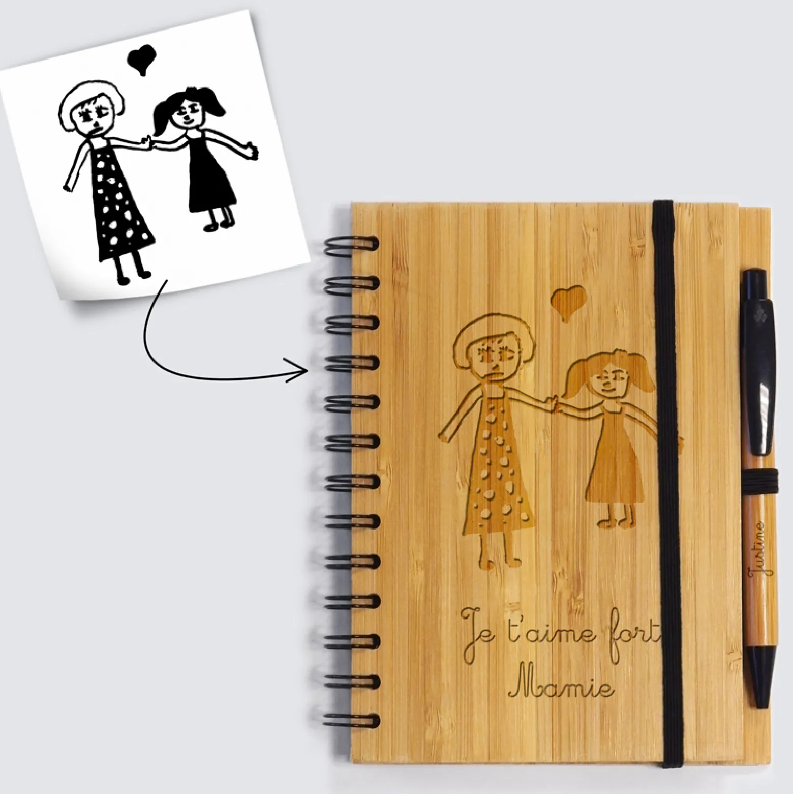 Carnet bambou personnalisé 14,5x18 cm et stylo gravé