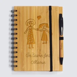 Carnet bambou personnalisé 14,5x18 cm et stylo gravé - Nos petits imparfaits
