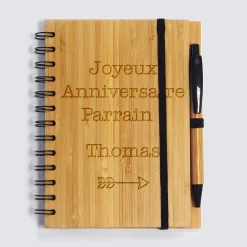 Carnet bambou personnalisé 14,5x18 cm et stylo gravé - Nos petits imparfaits