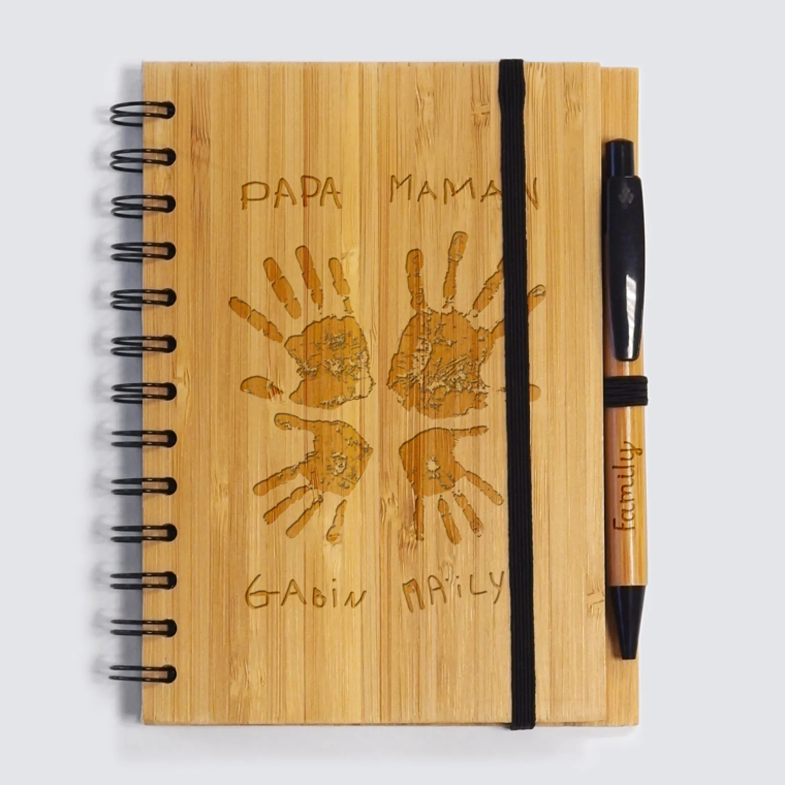 Carnet bambou personnalisé 14,5x18 cm et stylo gravé - Nos petits imparfaits