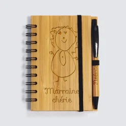 Carnet bambou personnalisé 11,5x15 cm et stylo gravé - Nos petits imparfaits