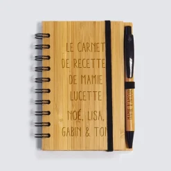 Carnet bambou personnalisé 11,5x15 cm et stylo gravé - Nos petits imparfaits