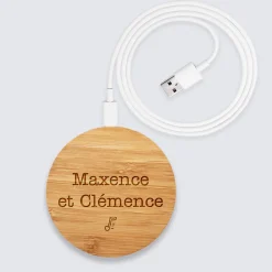 Chargeur à induction personnalisé bambou gravé 9x9 cm