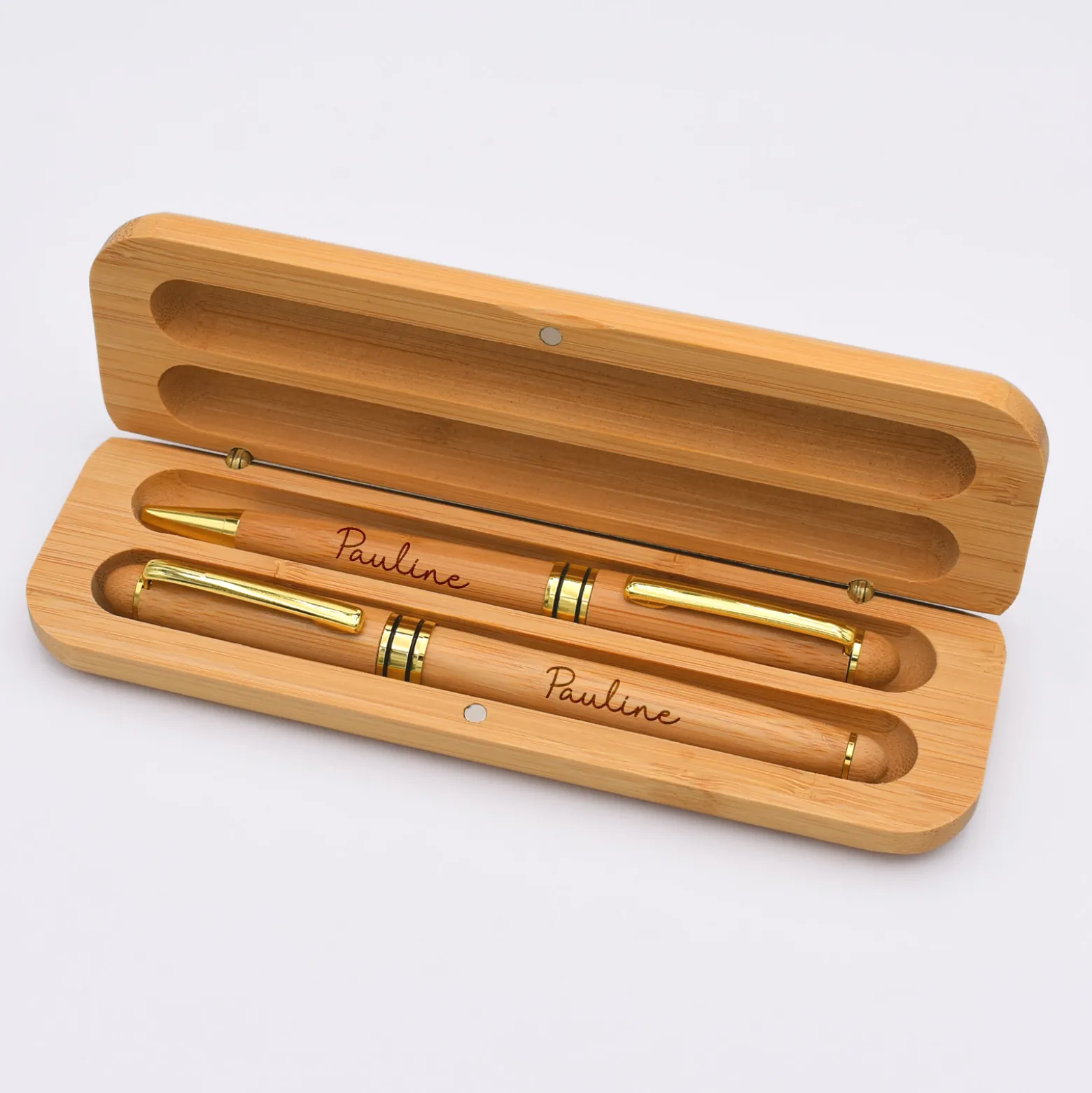 Coffret bambou personnalisé et 2 stylos gravés 170x60 mm