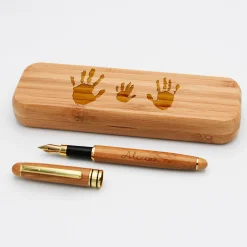 Coffret bambou personnalisé et stylo plume gravé 172x50mm