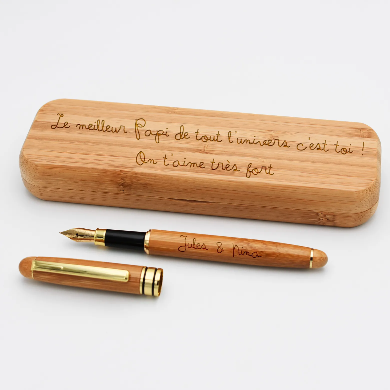 Coffret bambou personnalisé et stylo plume gravé 172x50mm